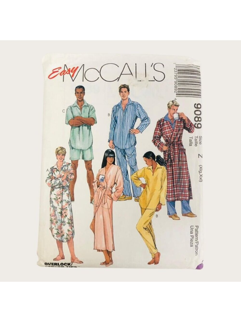 Vintage 1990s McCalls Sewing Pattern 9089 Unisex Robe Nightshirt Pants Shorts